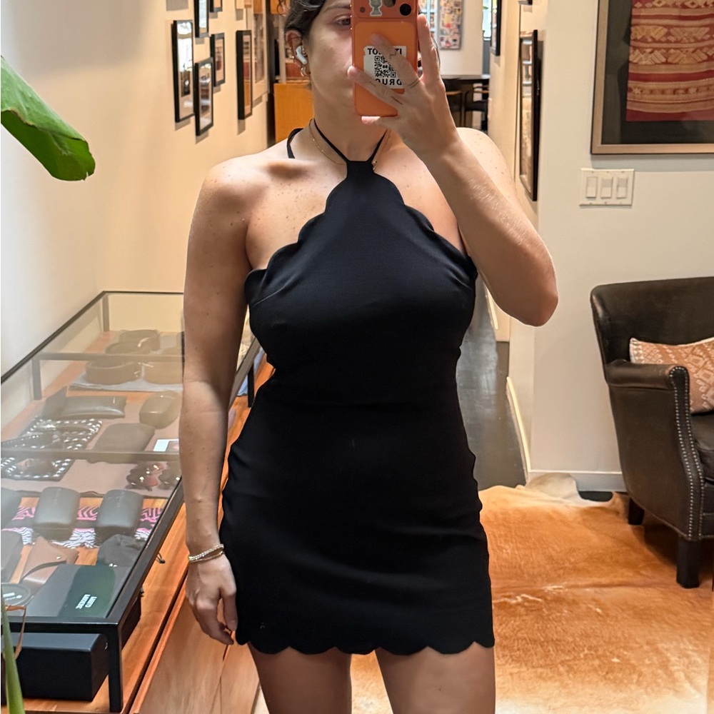 Kimchi Blue Black Scallop-Hem Halter Mini Dress